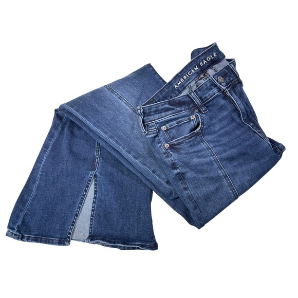 American Eagle Outfitters Denim - American Eagle 4 Dark Wash Festival Flare Jeans Front Seam Side Slit Boho Retro